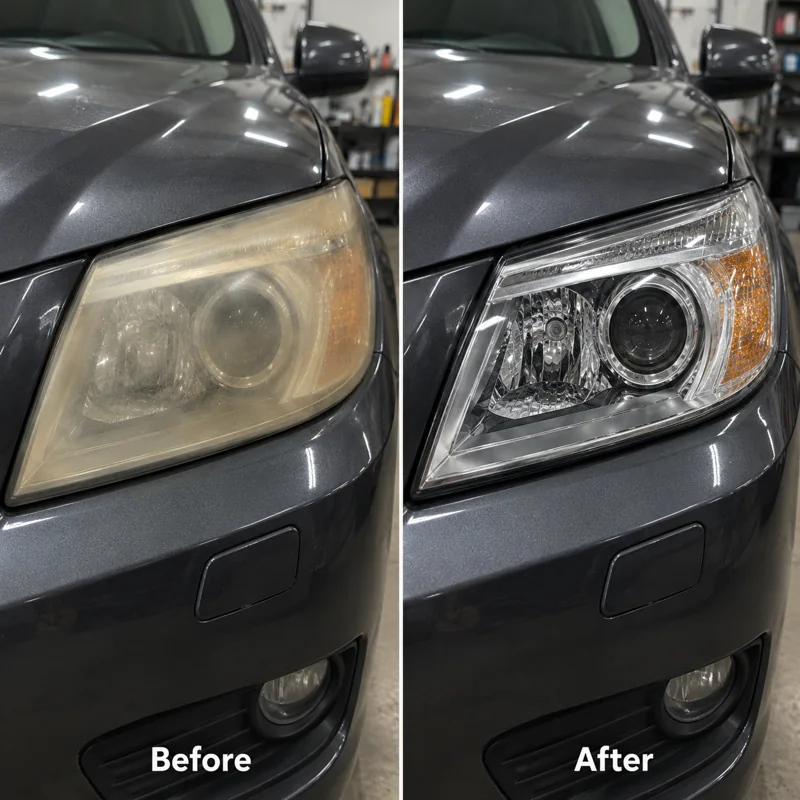 Before and after example of headlight restoration result | Touch It Up Automotive